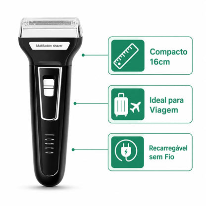 Barbeador Elétrico Kemei 3 em 1 Recarregável — Kit Completo para Barba, Cabelo e Nariz | Bivolt